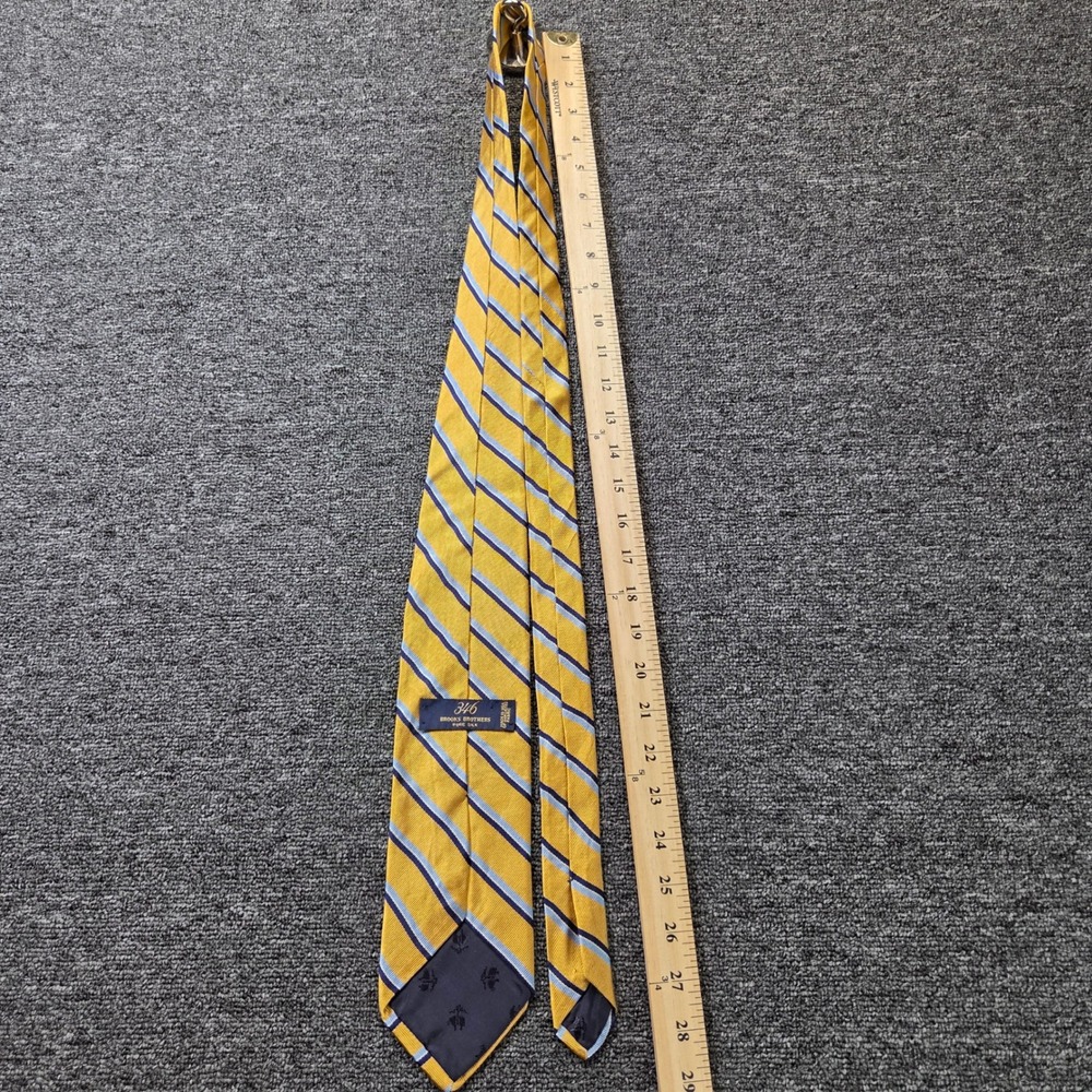 Brooks Brothers Necktie Men Gold Navy Blue Striped Pure Silk Preppy Business‎ - Picture 3 of 8